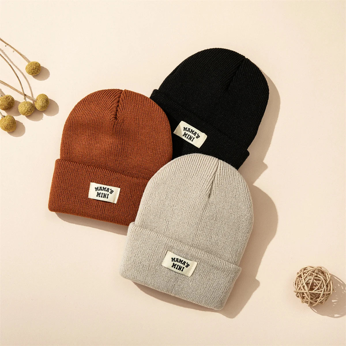 3 db-os Őszi–Téli Kötött Baba Sapkaszett