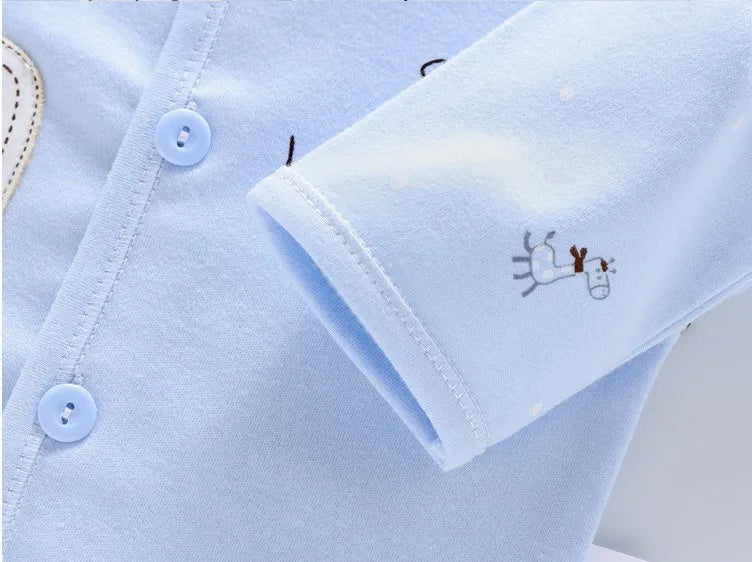 7 részes Újszülött Tavaszi Baba Szett – Pamut póló + nadrág + kardigán + sapka + kesztyű + zokni + előke