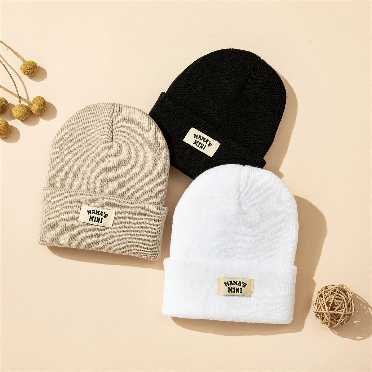 3 db-os Őszi–Téli Kötött Baba Sapkaszett