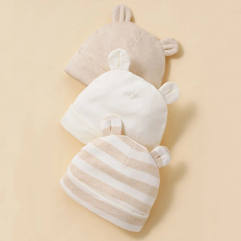 3 darabos baba sapka szett – 100% pamut, puha, kényelmes, 0–12 hónapos babáknak